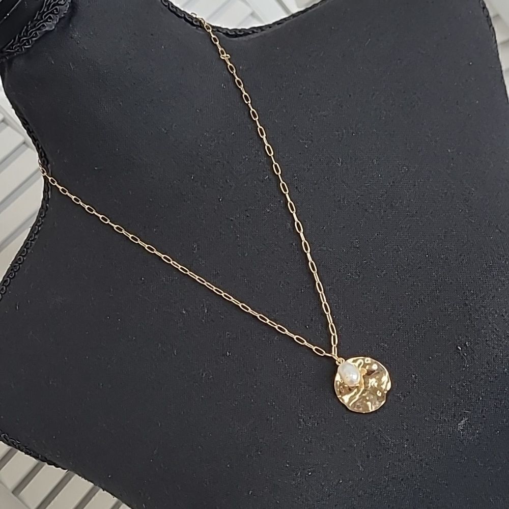 Elsie & Zoey Fashion gold adjustable disc and pearl necklace